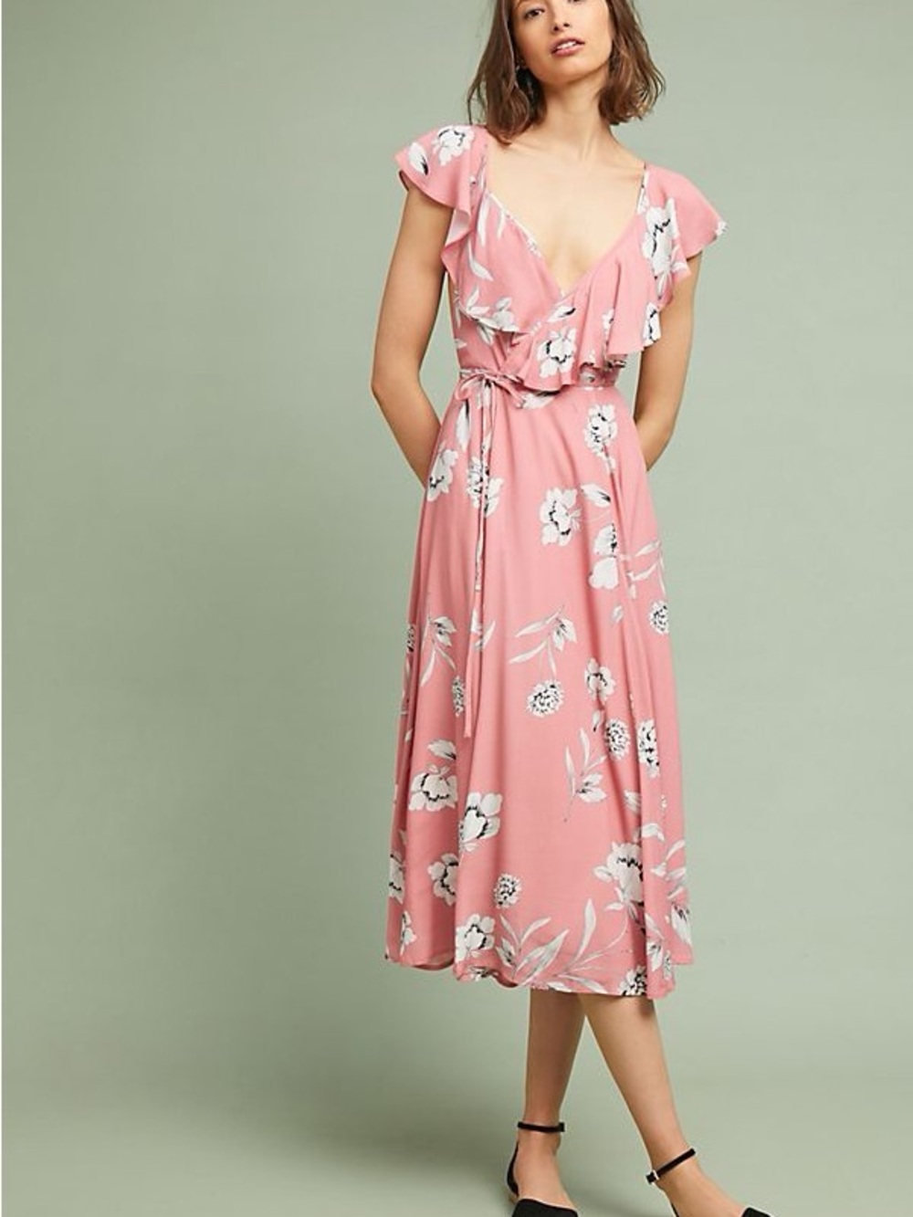 Yumi Kim - Pink Floral Ruffle Wraparound Maxi Dress